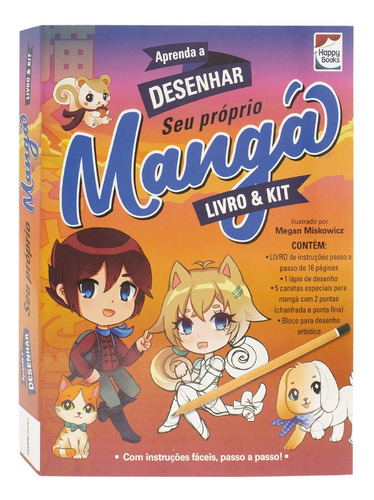Libro y kit: Aprende a dibujar manga, de Lake Press. Editora Happy Books, tapa blanda en portugués