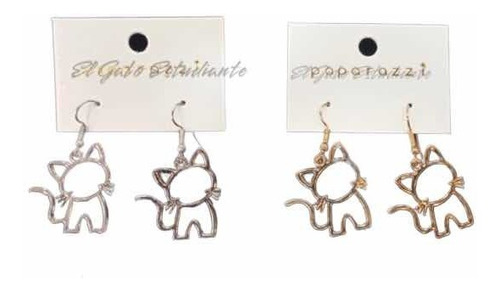 Aros Pendientes Metal Fantasía Dorado O Plateado Gato Gatito