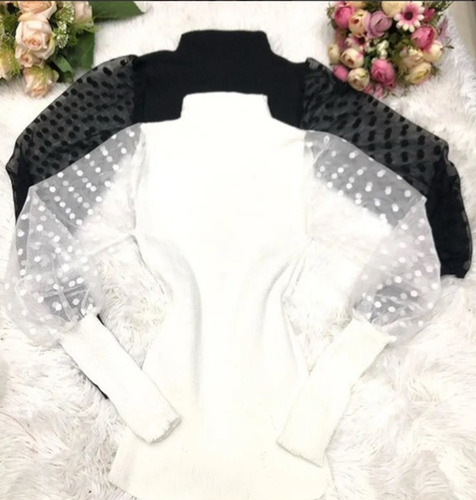 Imagem 4 de 10 de 8 Blusas Feminina Gola Alta Manga Tule