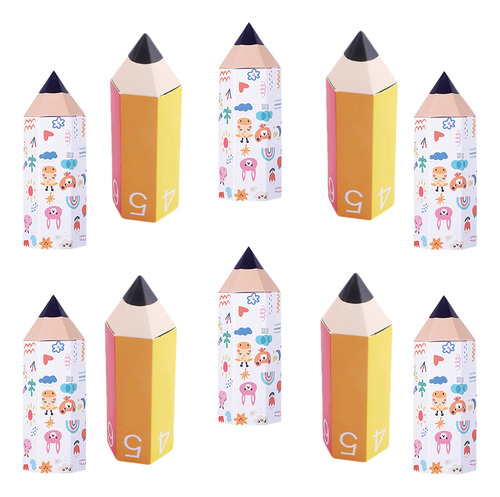 10 Cajas De Regalo De Papel Con Forma De Lápiz De Dibujos An