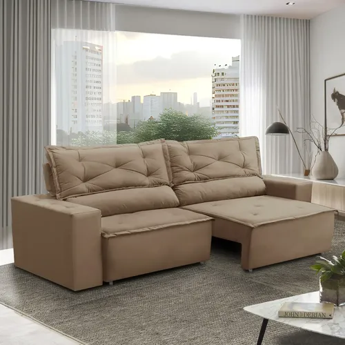 Sofá Retrátil E Reclinável Com Molas 1,80M Livia Suede