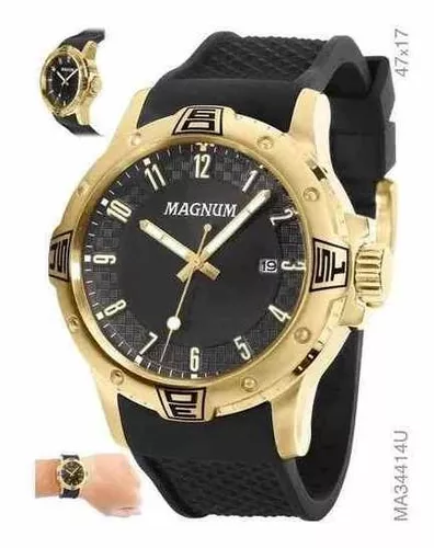 Relogio magnum masculino dourado couro ma34147p original, pontofrio