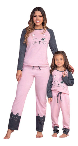 Pijama Mama E Hija Cat Happy Gato Multiuso X1und