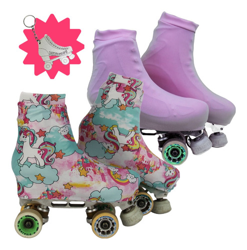 Polainas Capa Para Patins Kit 2 Pares Unicórnio E Rosa Bebê