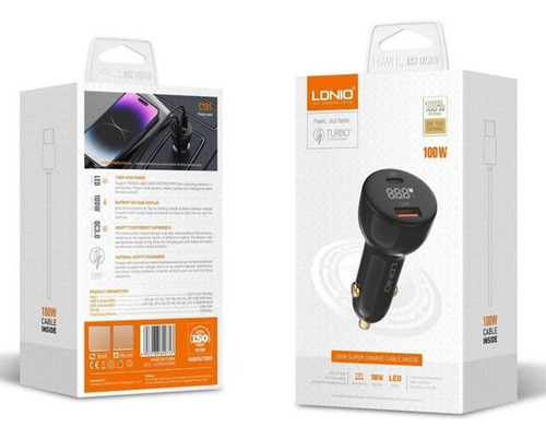 Cargador De Auto Ldnio 100w Tipo C Y Usb Qc3.0 Inc. Cable C 