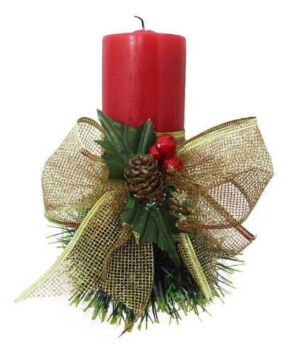 Kit 2 Velas Natalina Vermelha Decorativa Para Natal Com Laço