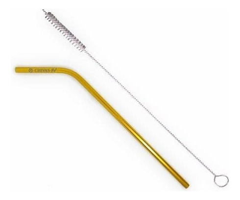 Kit2 Canudos De Metal 1 Reto 1 Curvado Inox 1 Escova Limpeza