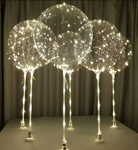 45 Globos Burbujas Led Con Bases +pilas Para Centro De Mesa Cálida Burbuja