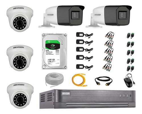 Cámaras Seguridad Kit 5 Hikvision Full Hd 2tb 40m Varifocal