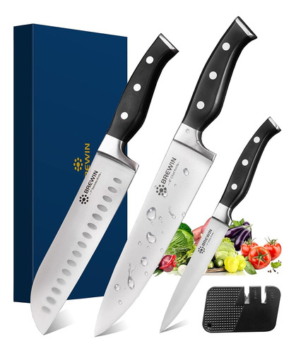 Brewin Cuchillos De Cocina Profesionales, 3pc Chef Knife Set