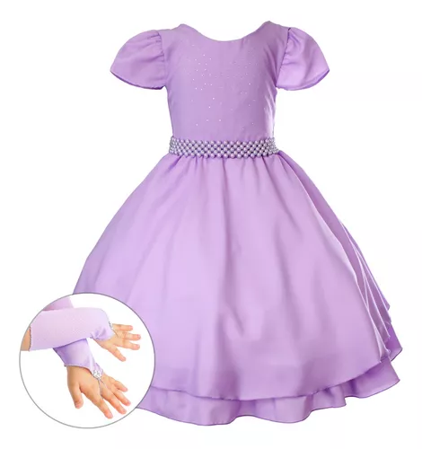 Vestido Princesa Sofia Fantasia Luxo Infantil +tiara E Luva