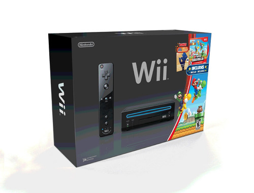 Nintendo Wii Black Bundle with New Super Mario Bros. Wii & Mario Music CD color  negro
