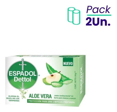 Jabon De Tocador Antibacterial Aloe Vera Espadol 80g Pack X2