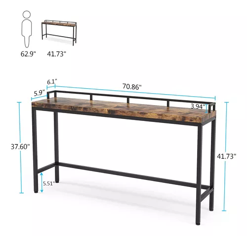 Tribesigns Mesa de sofá extra larga de 70.9 pulgadas, mesa consola estrecha  detrás del sofá, mesa de entrada industrial rústica para sala de estar