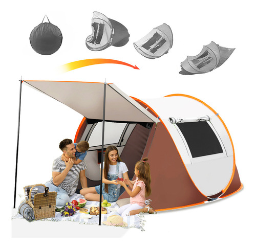 Carpa Tienda De Campaña Funjn para 6 Personas Instalación Fácil Impermeable Protección Solar Ost070300 Naranja