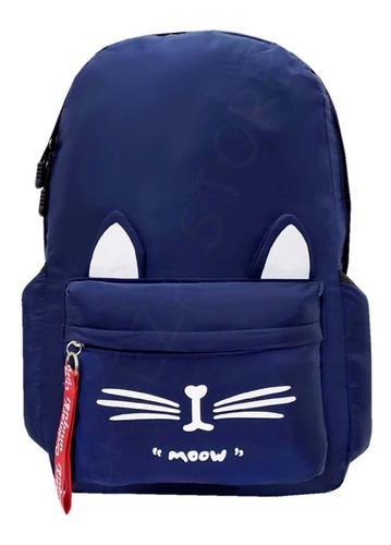 Mochila Escolar Feminina Juvenil Média Gatinha M831 Azul