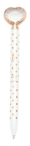 Caneta Cor Branco Coração Diamante Poa Molin Tinta Azul