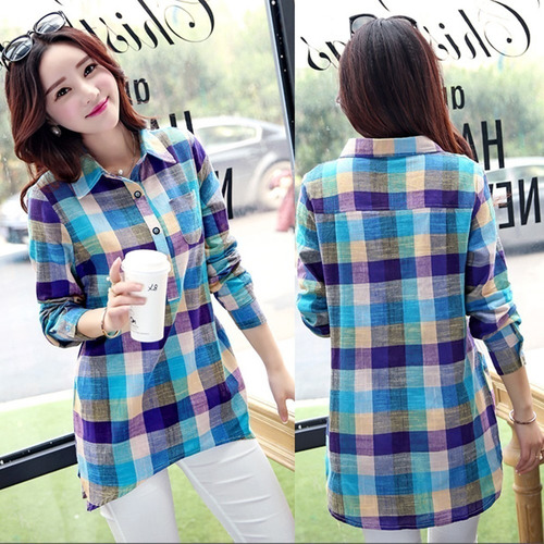Camisa A Cuadros Holgada Con Botones De Manga Larga A Juego