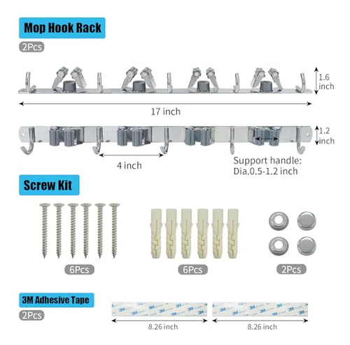 Soporte De Pared Para Escobas Y Trapeadores 2 Unidades