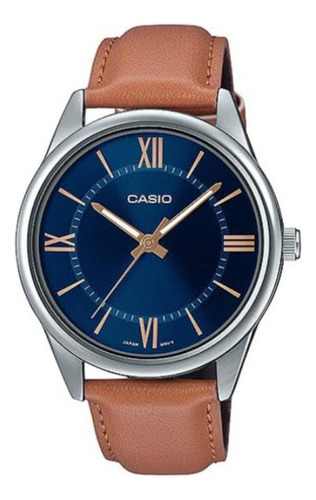 Reloj Casio Caballero Mtp-v005l-2b5udf / Fondo Azul /romanos