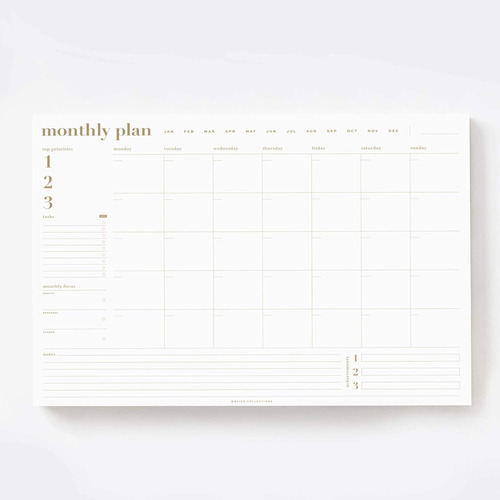 Planificador Mensual De Bliss Collections, Dorado, Calendari