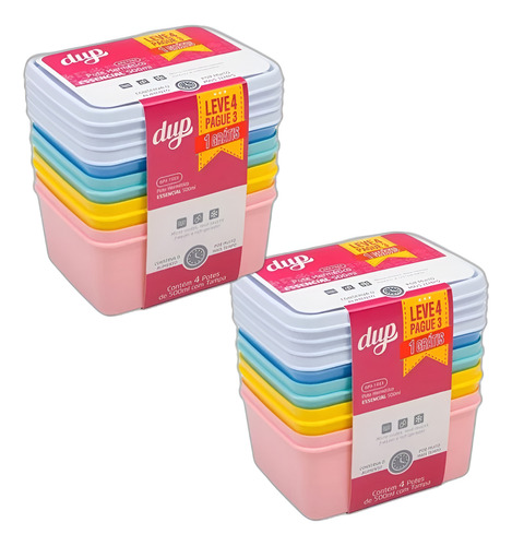 Kit Com 2 Jogos De Potes Hermeticos Essencial 500 Ml