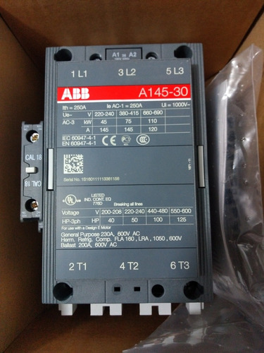 Contactor Abb. A145-30. Ith=250a. Ie Ac1=250a / Ac3=145a.