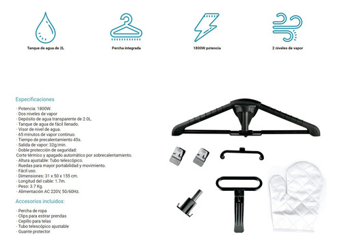 Plancha A Vapor Vertical Nappo De 1800w Tanque 2l Oferta Loi