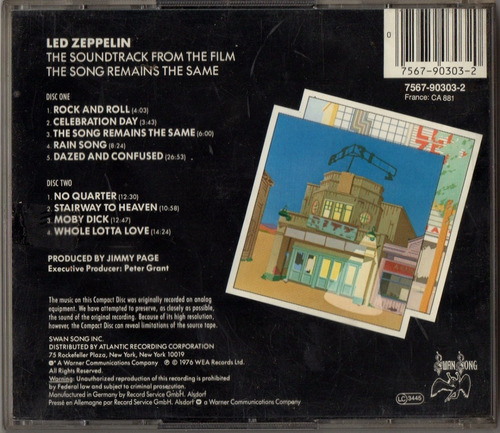 Led Zeppelin The Song Remains The Same Sountracks 2 Cd | MercadoLibre