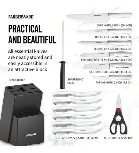 Set De Cuchillos De Acero Inoxidable Con Bloque De 15 Piezas
