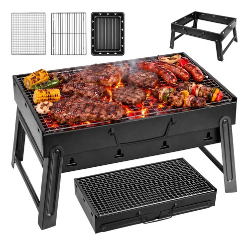 Asador De Carbón Plegable Camping Parrilla De Viaje Portátil Color Negro