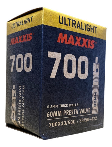 Camara Maxxis Ultra Light 700x33/50c 60mm Valvula Desmontabl Tipo de válvula Presta