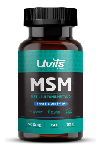 Msm Metil Sulfonil Metano 500mg 60 Cápsulas - Uvits Sabor Sem sabor