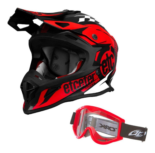 Capacete Motocross Etceter Fast + Oculos 788 Trilha Off Road Cor Vermelho Tamanho do capacete 62