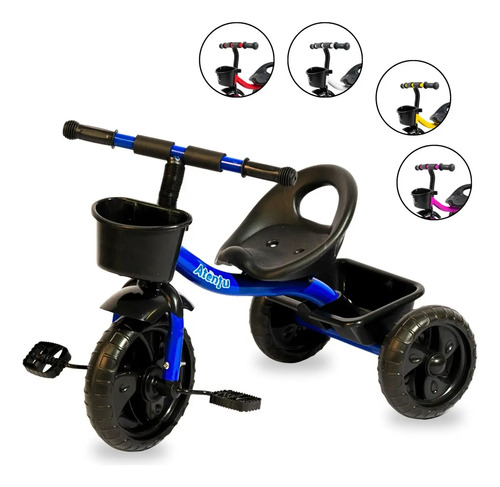 Triciclo infantil 3 rodas brinquedo passeio com cestinha azul