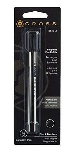 Cross Recargas Para Bolígrafos, Medio, Negro Tinta, 2 / Pack