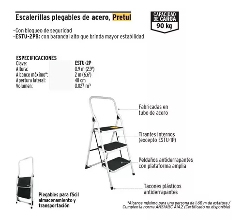 Escalera Tubular Plegable 2 Peldaños Barandal Pretul 24119