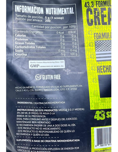 Imagen 3 de 12 de Creatina 1 Kg 200 Servicios 43 Supplements