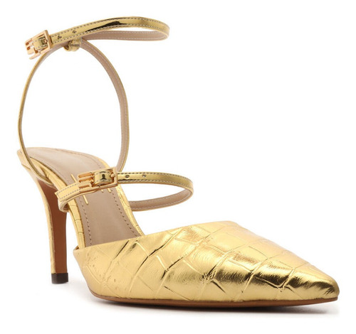 Imagem 1 de 6 de Sapato Feminino Scarpin Croco Metalizado Dourado - My Shoes