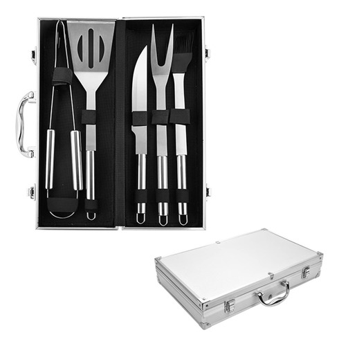 Set De Utensilios Acero Inox Parrillero Valija Parrilla 5pc 