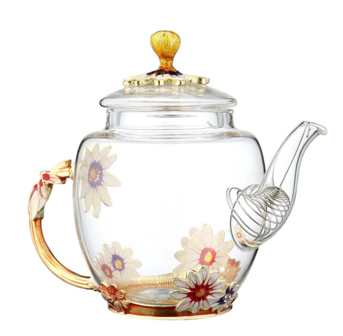 Tetera Teabloom Tetera De Vidrio Con Flores Para Mujer, A...