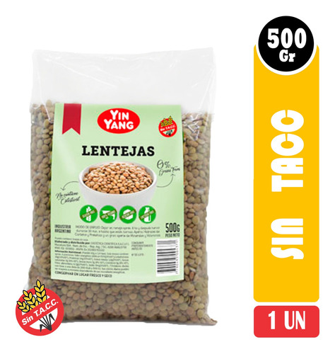 Lentejas 500g Yin Yang Libre De Gluten Sin Tacc - Vbienestar