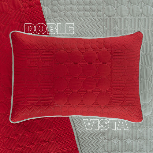 Edredón Queen Size Doble Vista Incluye 2 Fundas Real Textil Rojo - Gris Liso