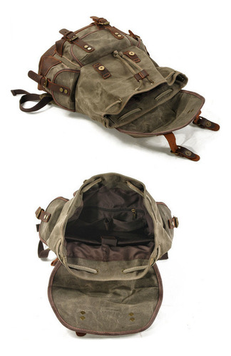 Mochila de viagem, bolsa de couro para caminhada com costura verde militar