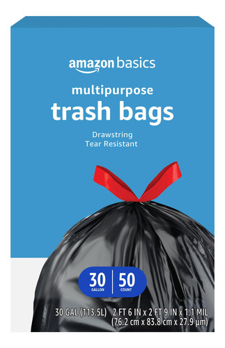 Sacos De Lixo Amazon Basics 30 Galões E 50 Unidades Com Cord