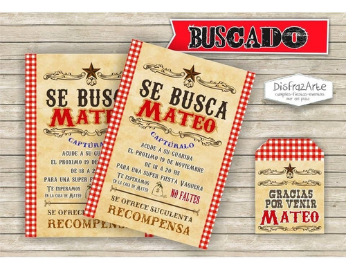 Tarjetas Invitaciones Digitales Wanted Buscado Vaqueros