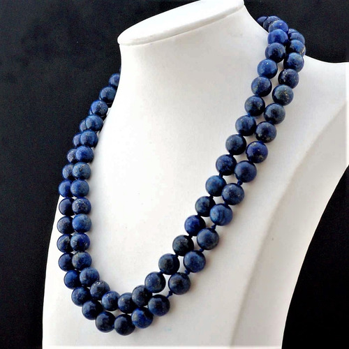 Promoção Colar Lapis Lazuli Natural 10mm Com 92 Cm Egito 1137