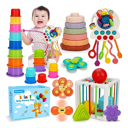 5 En 1 Baby Montessori Toys, Sensory Bin Pull String Toy Den