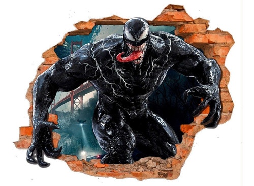 Vinilo Venom Pared Rota 3d  Decoración Wall Stickers