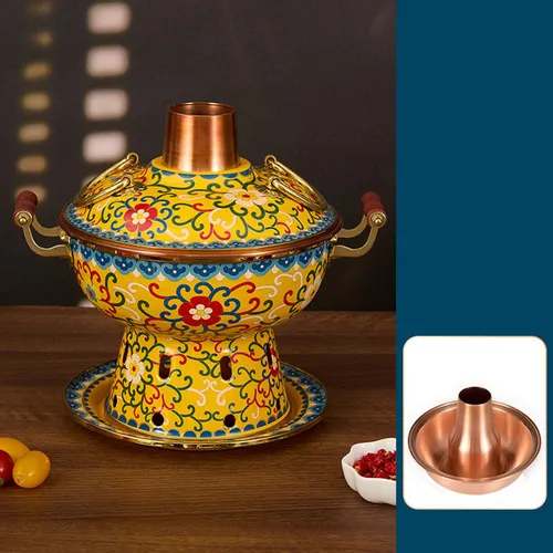 Cloisonne Hot Pot Cooking Pot Chafing Dish Kitchen Yellow